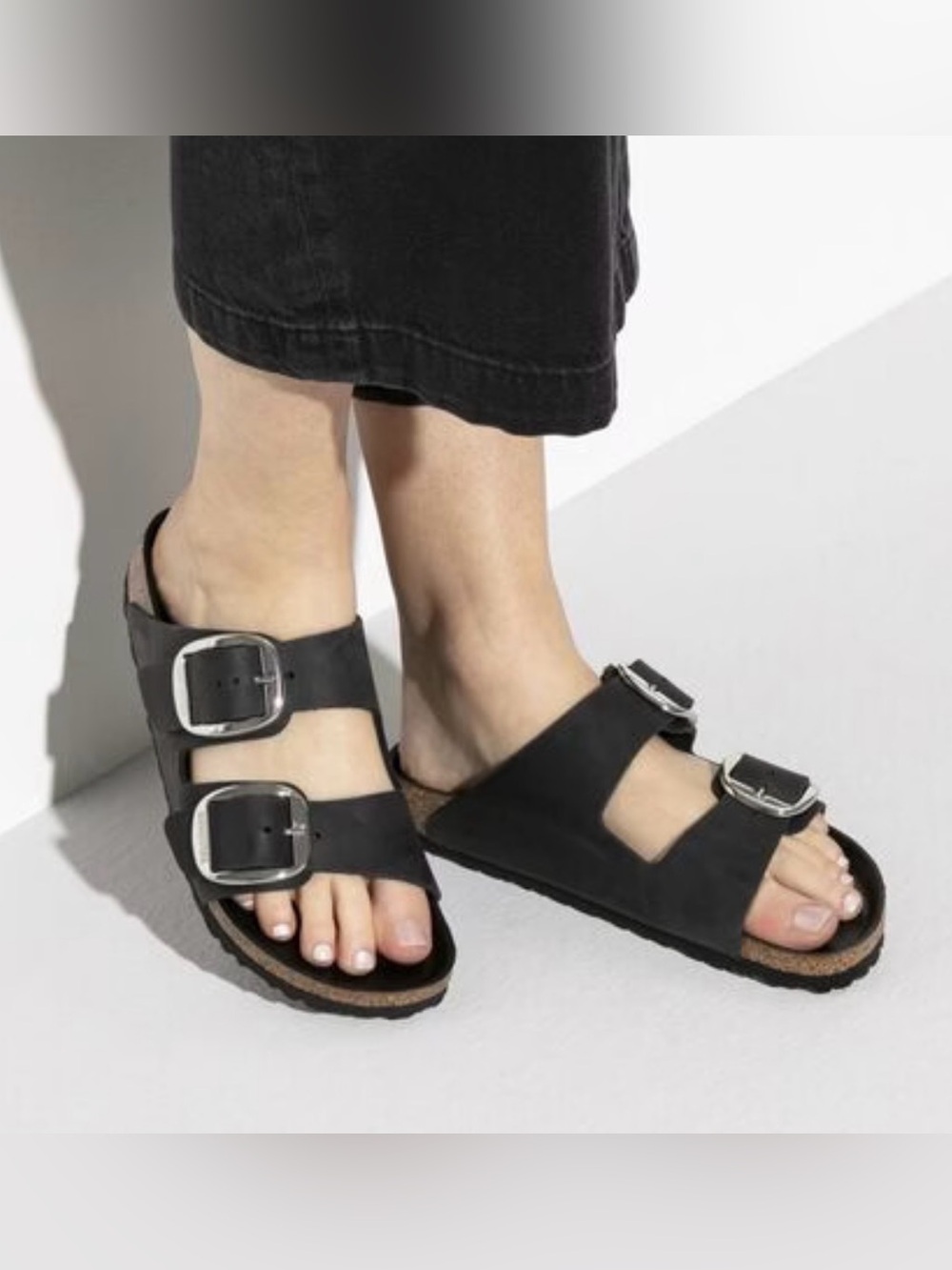 Birkenstock Arizona Silver Big Buckle Black Sandal Sz 38/ US 7
